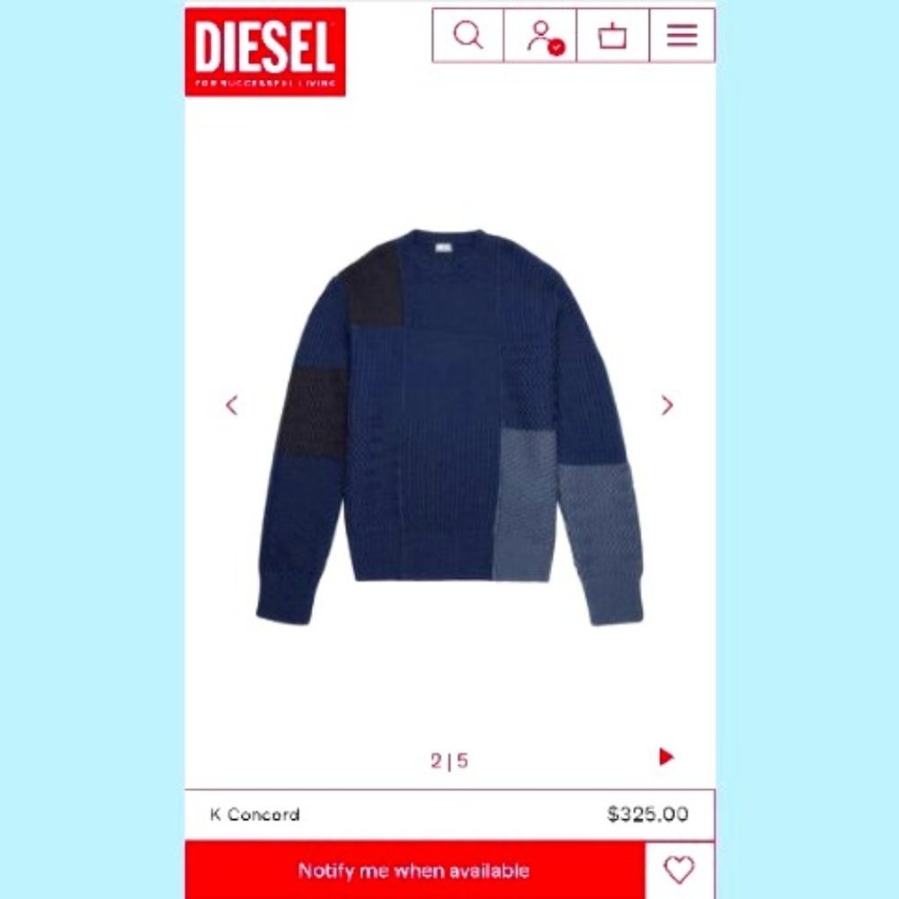 Diesel Men's XXL Blue K-Concord Merino wool Textured-knit pullover